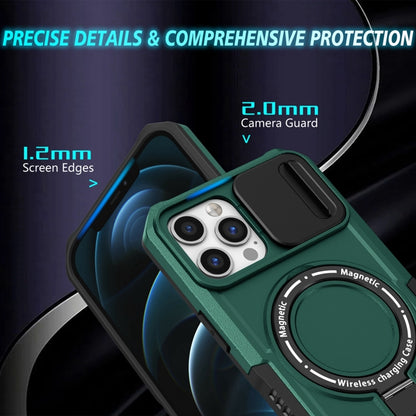 For iPhone 12 Pro Sliding Camshield MagSafe Holder TPU Hybrid PC Phone Case(Deep Green) by buy2fix