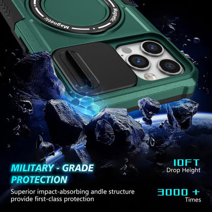 For iPhone 12 Pro Sliding Camshield MagSafe Holder TPU Hybrid PC Phone Case(Deep Green) by buy2fix