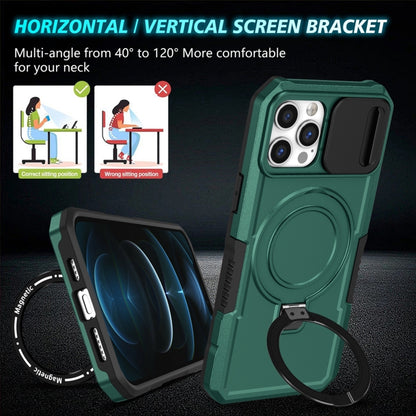For iPhone 12 Pro Sliding Camshield MagSafe Holder TPU Hybrid PC Phone Case(Deep Green) by buy2fix