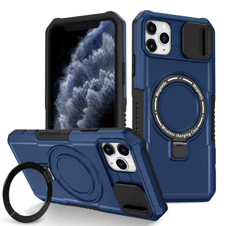 For iPhone 11 Pro Max Sliding Camshield MagSafe Holder TPU Hybrid PC Phone Case(Royal Blue) by buy2fix