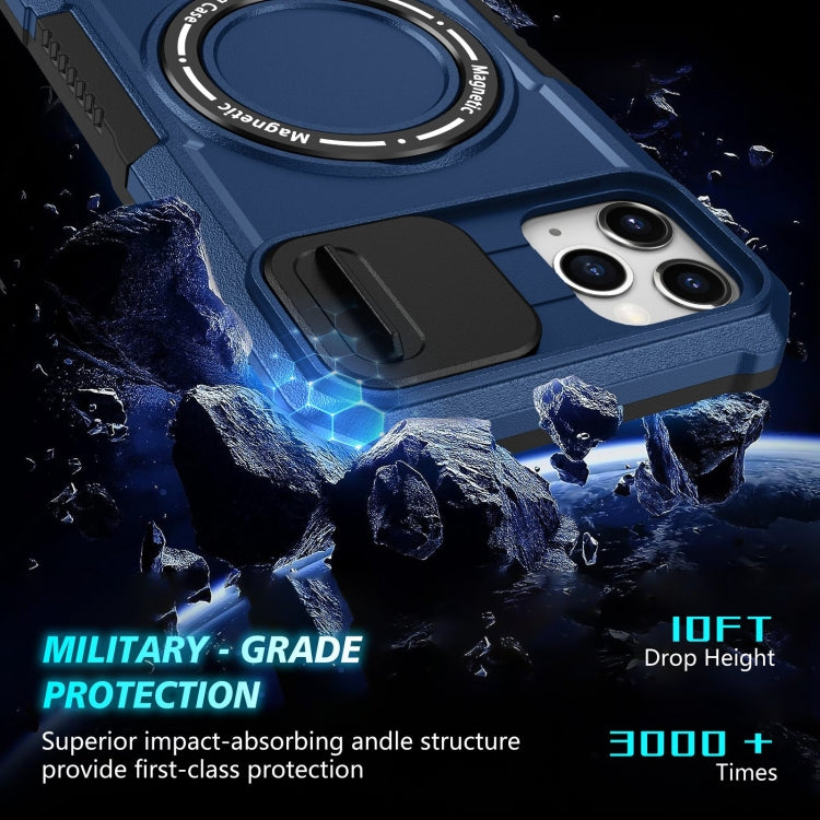For iPhone 11 Pro Max Sliding Camshield MagSafe Holder TPU Hybrid PC Phone Case(Royal Blue) by buy2fix