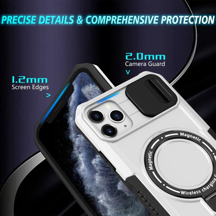 For iPhone 11 Pro Max Sliding Camshield MagSafe Holder TPU Hybrid PC Phone Case(Black White) by buy2fix