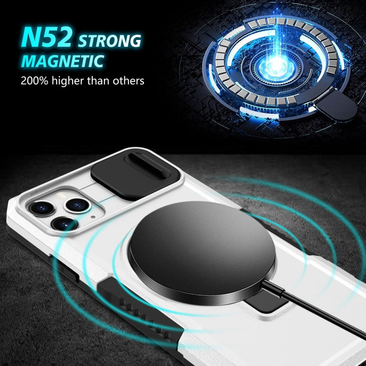 For iPhone 11 Pro Max Sliding Camshield MagSafe Holder TPU Hybrid PC Phone Case(Black White) by buy2fix