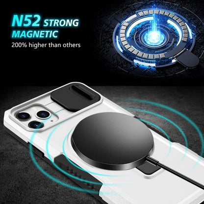 For iPhone 11 Pro Max Sliding Camshield MagSafe Holder TPU Hybrid PC Phone Case(Black White) by buy2fix