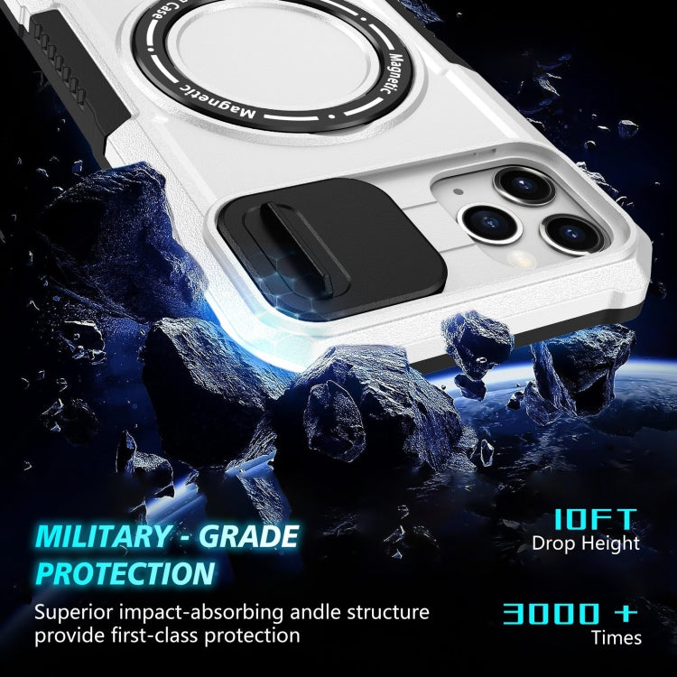 For iPhone 11 Pro Max Sliding Camshield MagSafe Holder TPU Hybrid PC Phone Case(Black White) by buy2fix