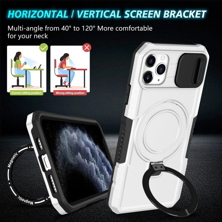 For iPhone 11 Pro Max Sliding Camshield MagSafe Holder TPU Hybrid PC Phone Case(Black White) by buy2fix