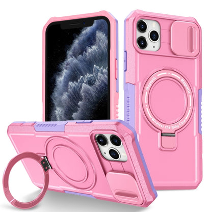 For iPhone 11 Pro Max Sliding Camshield MagSafe Holder TPU Hybrid PC Phone Case(Purple Pink) by buy2fix