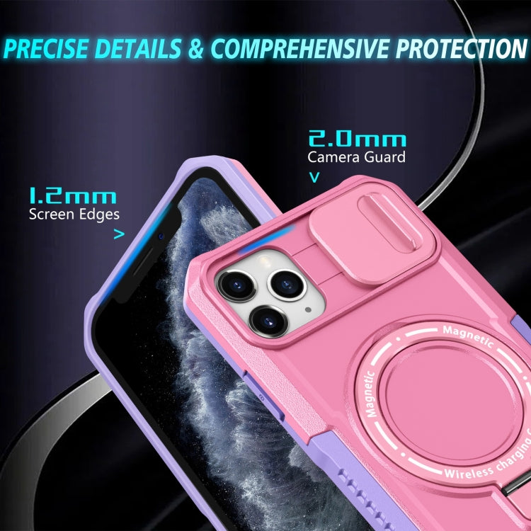 For iPhone 11 Pro Max Sliding Camshield MagSafe Holder TPU Hybrid PC Phone Case(Purple Pink) by buy2fix