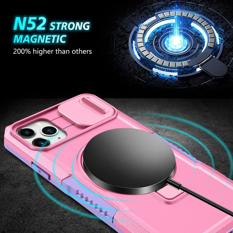 For iPhone 11 Pro Max Sliding Camshield MagSafe Holder TPU Hybrid PC Phone Case(Purple Pink) by buy2fix