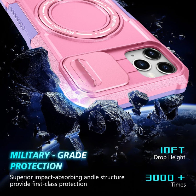 For iPhone 11 Pro Max Sliding Camshield MagSafe Holder TPU Hybrid PC Phone Case(Purple Pink) by buy2fix