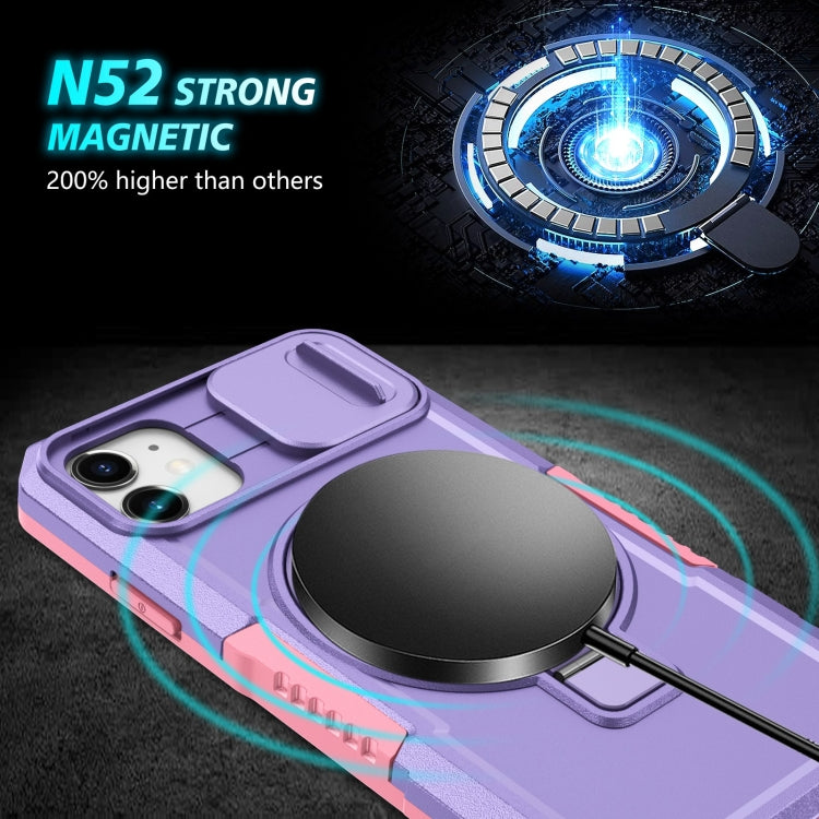 For iPhone 11 Sliding Camshield MagSafe Holder TPU Hybrid PC Phone Case(Pink Purple) by buy2fix