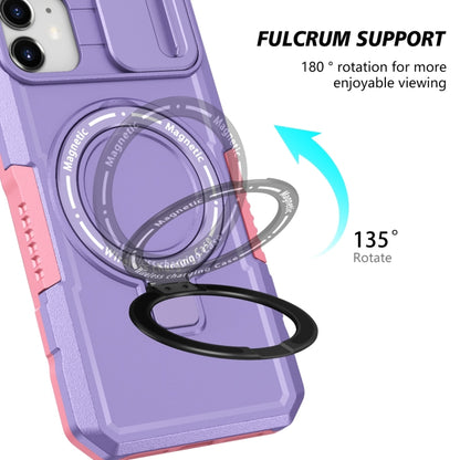 For iPhone 11 Sliding Camshield MagSafe Holder TPU Hybrid PC Phone Case(Pink Purple) by buy2fix