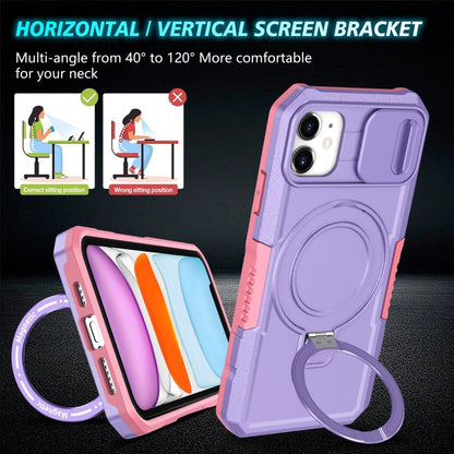 For iPhone 11 Sliding Camshield MagSafe Holder TPU Hybrid PC Phone Case(Pink Purple) by buy2fix