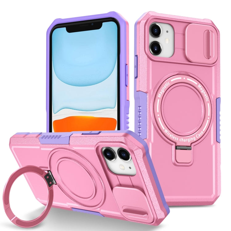 For iPhone 11 Sliding Camshield MagSafe Holder TPU Hybrid PC Phone Case(Purple Pink) by buy2fix