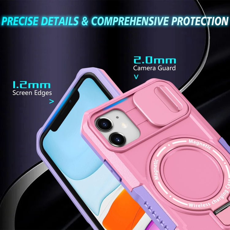 For iPhone 11 Sliding Camshield MagSafe Holder TPU Hybrid PC Phone Case(Purple Pink) by buy2fix