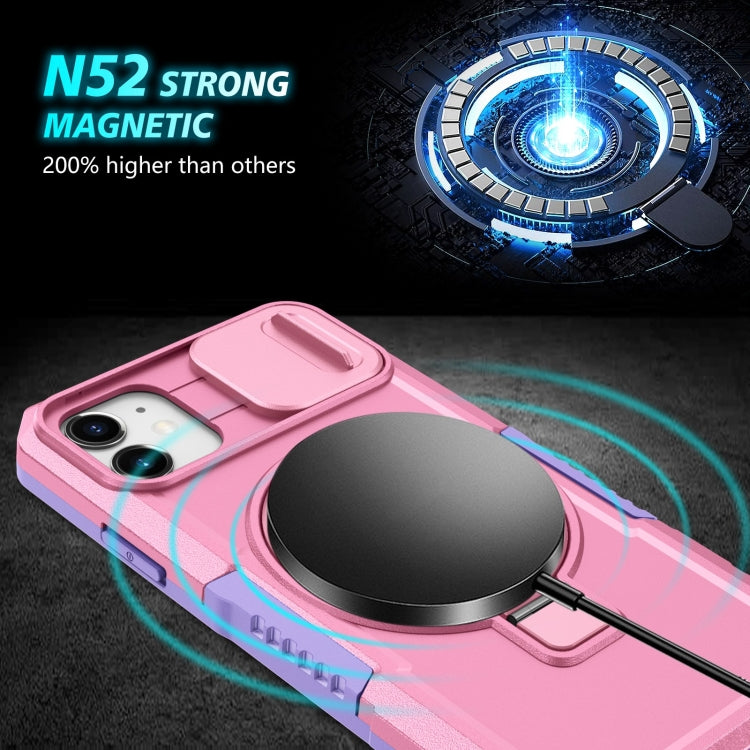 For iPhone 11 Sliding Camshield MagSafe Holder TPU Hybrid PC Phone Case(Purple Pink) by buy2fix