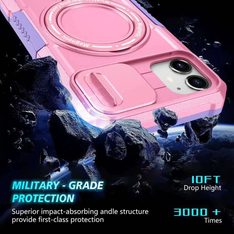 For iPhone 11 Sliding Camshield MagSafe Holder TPU Hybrid PC Phone Case(Purple Pink) by buy2fix