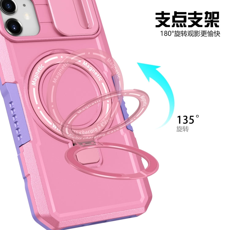 For iPhone 11 Sliding Camshield MagSafe Holder TPU Hybrid PC Phone Case(Purple Pink) by buy2fix