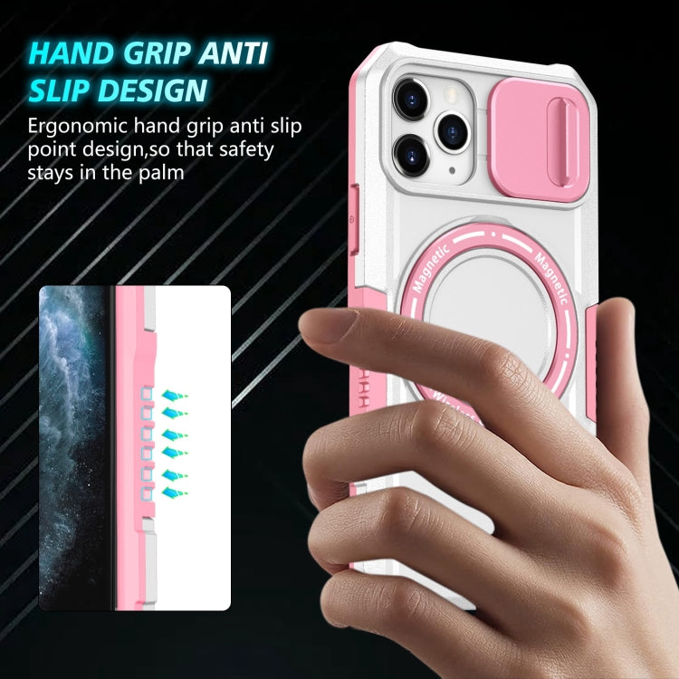 For iPhone 11 Pro Sliding Camshield MagSafe Holder TPU Hybrid PC Phone Case(Pink White) by buy2fix