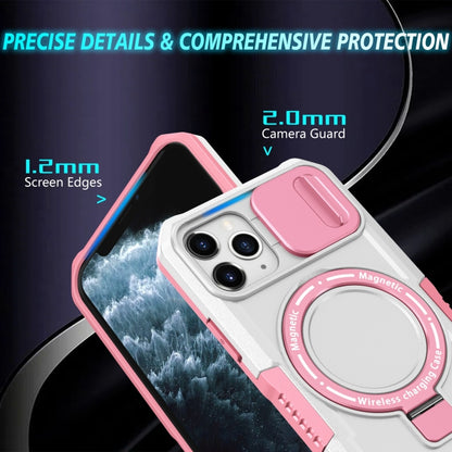 For iPhone 11 Pro Sliding Camshield MagSafe Holder TPU Hybrid PC Phone Case(Pink White) by buy2fix