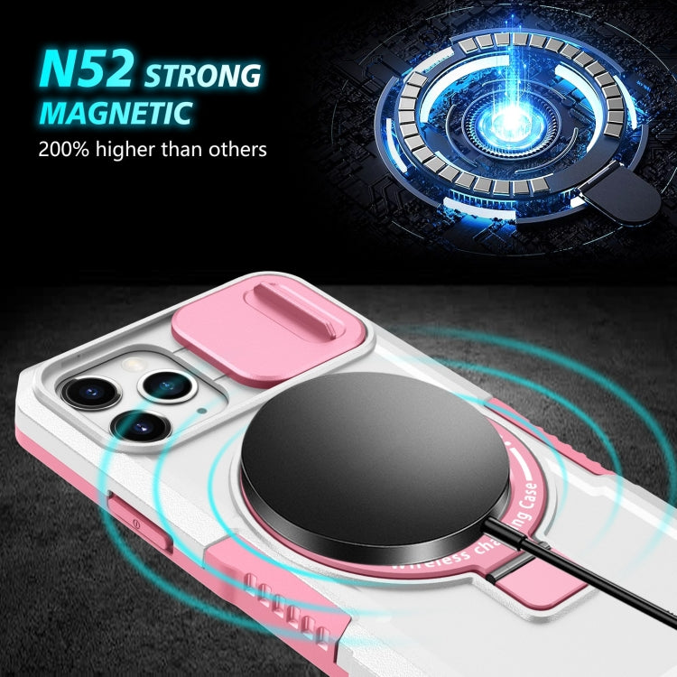 For iPhone 11 Pro Sliding Camshield MagSafe Holder TPU Hybrid PC Phone Case(Pink White) by buy2fix