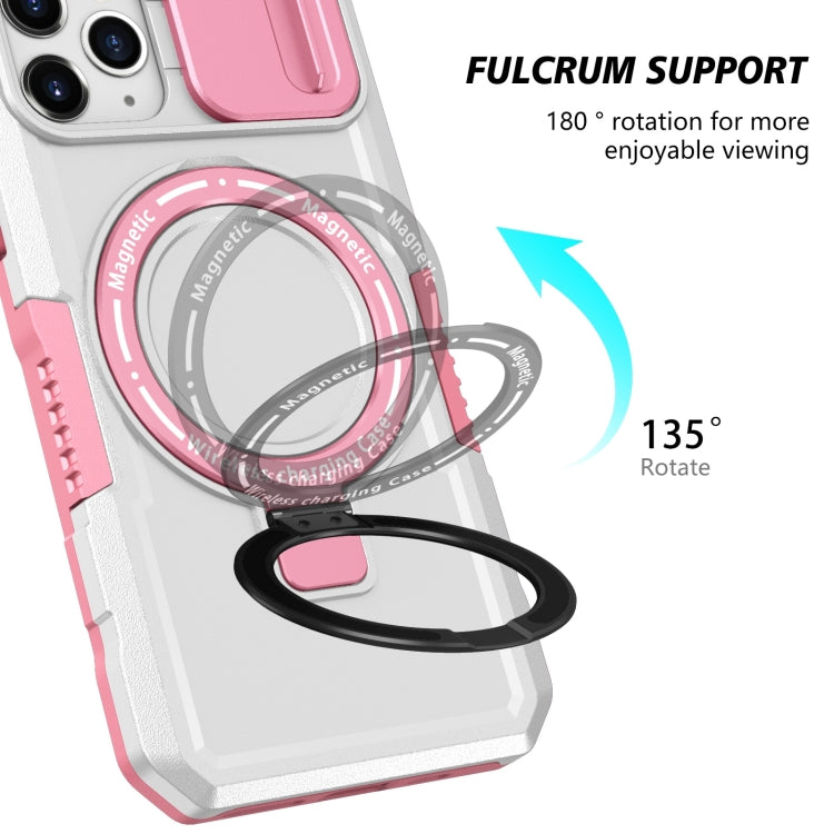 For iPhone 11 Pro Sliding Camshield MagSafe Holder TPU Hybrid PC Phone Case(Pink White) by buy2fix
