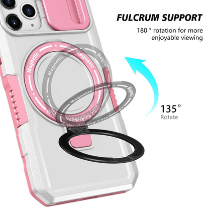 For iPhone 11 Pro Sliding Camshield MagSafe Holder TPU Hybrid PC Phone Case(Pink White) by buy2fix