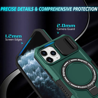 For iPhone 11 Pro Sliding Camshield MagSafe Holder TPU Hybrid PC Phone Case(Deep Green) by buy2fix