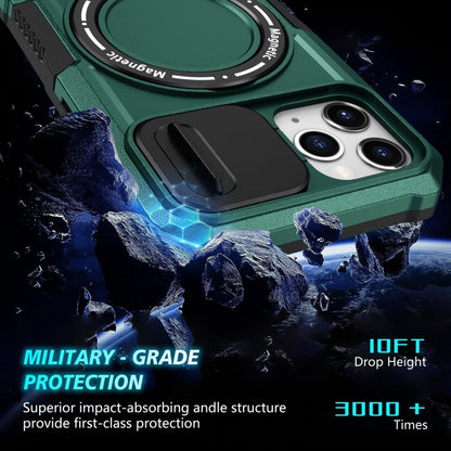 For iPhone 11 Pro Sliding Camshield MagSafe Holder TPU Hybrid PC Phone Case(Deep Green) by buy2fix