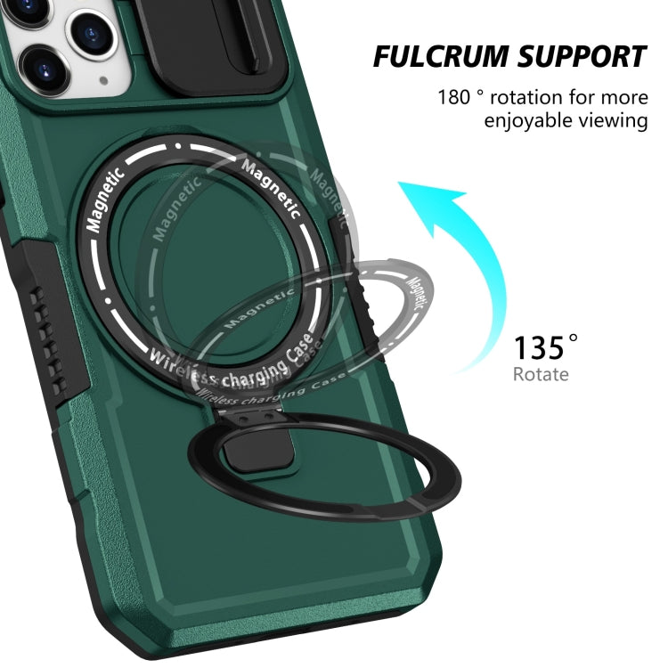 For iPhone 11 Pro Sliding Camshield MagSafe Holder TPU Hybrid PC Phone Case(Deep Green) by buy2fix