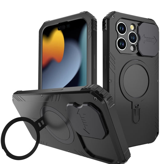 For iPhone 15 Pro Camera Shield MagSafe Holder Life Waterproof Phone Case(Black) - iPhone 15 Pro Cases by buy2fix | Online Shopping UK | buy2fix