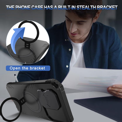 For iPhone 15 Pro Camera Shield MagSafe Holder Life Waterproof Phone Case(Black) - iPhone 15 Pro Cases by buy2fix | Online Shopping UK | buy2fix