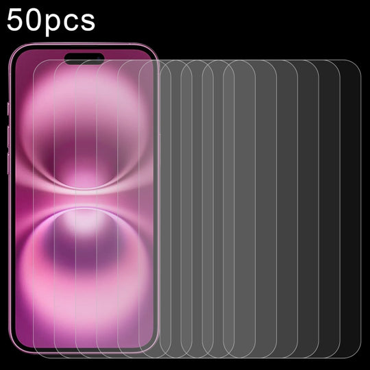 For iPhone 16 Plus 50pcs 0.26mm 9H 2.5D Tempered Glass Film