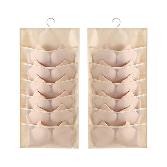 6+6 Grids Underwear Storage Bag Non-woven Double-sided Hanging Storage Bag(Beige) - Storage Bags by buy2fix | Online Shopping UK | buy2fix