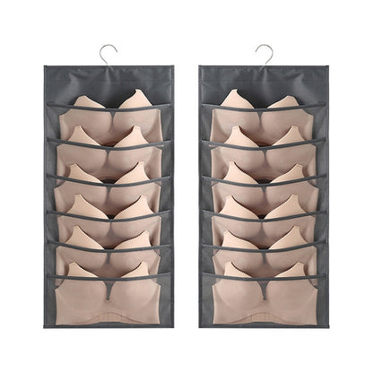 6+6 Grids Underwear Storage Bag Non-woven Double-sided Hanging Storage Bag(Grey) - Storage Bags by buy2fix | Online Shopping UK | buy2fix