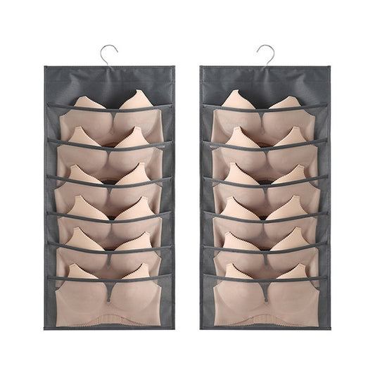 6+6 Grids Underwear Storage Bag Non-woven Double-sided Hanging Storage Bag(Grey) - Storage Bags by buy2fix | Online Shopping UK | buy2fix