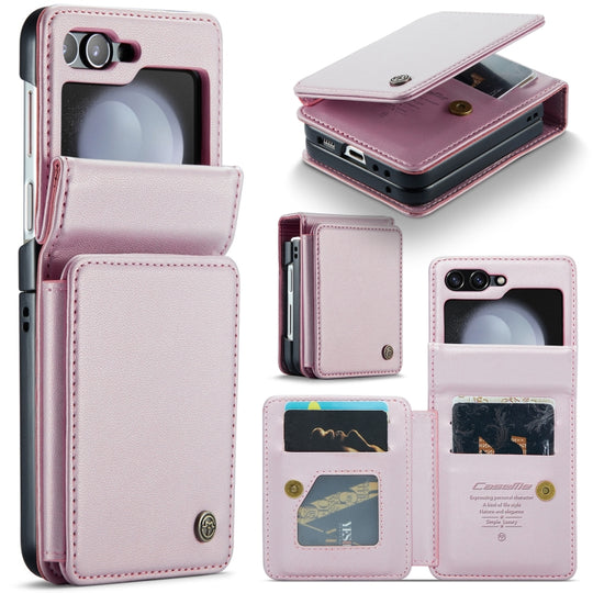 For Samsung Galaxy Z Flip5 CaseMe C22 PC+TPU Business Style RFID Anti-theft Leather Phone Case(Pink)