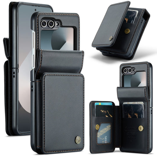 For Samsung Galaxy Z Flip6 / Flip7 FE CaseMe C22 PC+TPU Business Style RFID Anti-theft Leather Phone Case(Black)
