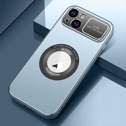 For iPhone 14 Large Window MagSafe Skin Feel PC Phone Case(Blue) by buy2fix