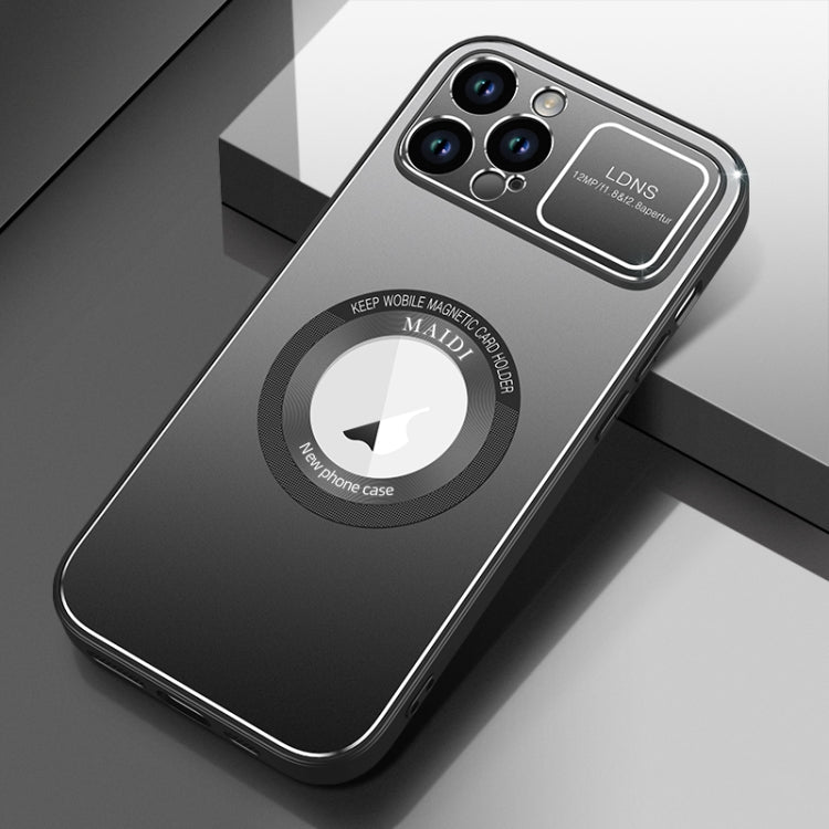 For iPhone 12 Pro Max Large Window MagSafe Skin Feel PC Phone Case(Black) by buy2fix