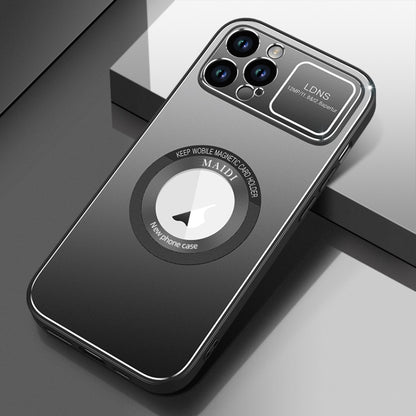 For iPhone 12 Pro Max Large Window MagSafe Skin Feel PC Phone Case(Black) by buy2fix