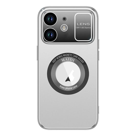 For iPhone 12 Large Window MagSafe Skin Feel PC Phone Case(Silver Gray) by buy2fix