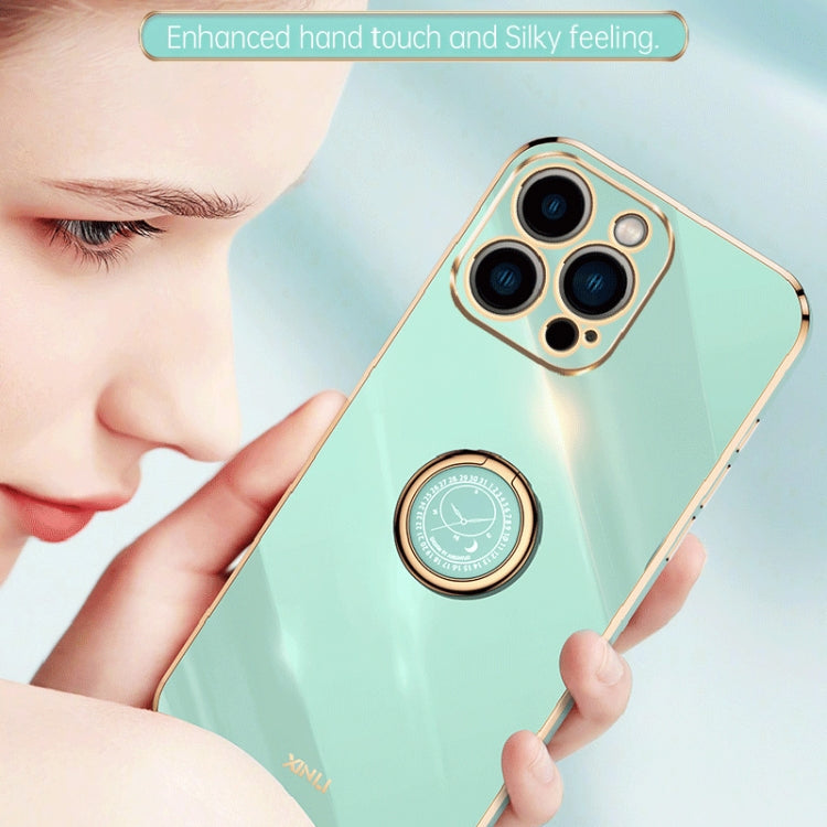For iPhone 15 Pro XINLI Straight Edge 6D Electroplate TPU Phone Case with Ring Holder(Cherry Purple) - iPhone 15 Pro Cases by XINLI | Online Shopping UK | buy2fix