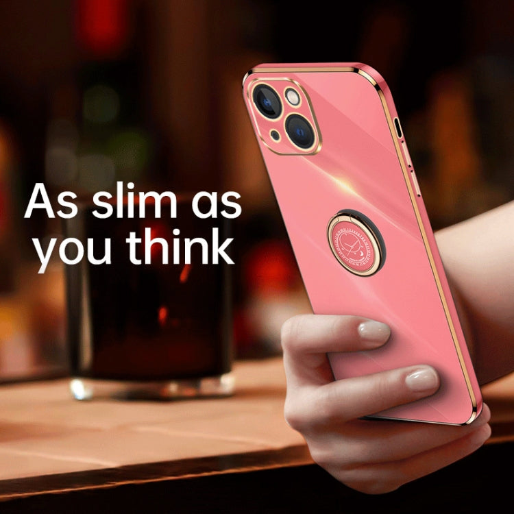 For iPhone 15 XINLI Straight Edge 6D Electroplate TPU Phone Case with Ring Holder(White) - iPhone 15 Cases by XINLI | Online Shopping UK | buy2fix