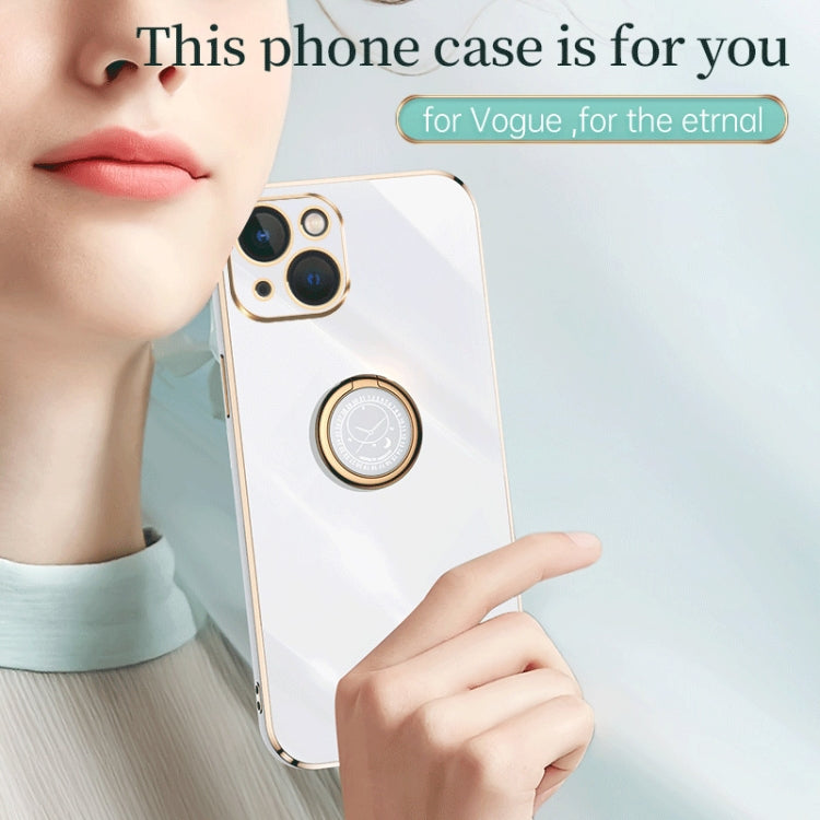 For iPhone 15 XINLI Straight Edge 6D Electroplate TPU Phone Case with Ring Holder(White) - iPhone 15 Cases by XINLI | Online Shopping UK | buy2fix