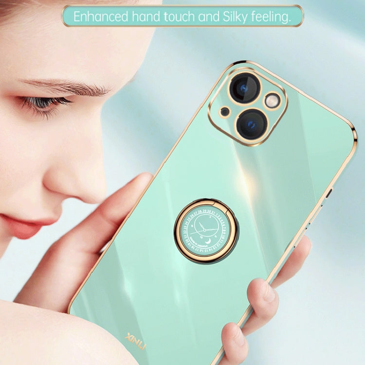 For iPhone 15 XINLI Straight Edge 6D Electroplate TPU Phone Case with Ring Holder(White) - iPhone 15 Cases by XINLI | Online Shopping UK | buy2fix