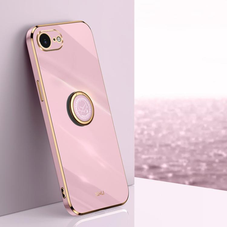 For iPhone 16e XINLI Straight Edge 6D Electroplate TPU Phone Case with Ring Holder(Cherry Purple) - iPhone 16e Cases by XINLI | Online Shopping UK | buy2fix