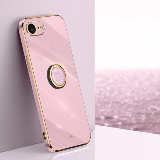 For iPhone 16e XINLI Straight Edge 6D Electroplate TPU Phone Case with Ring Holder(Cherry Purple) - iPhone 16e Cases by XINLI | Online Shopping UK | buy2fix