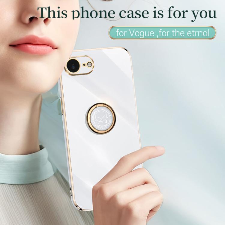 For iPhone 16e XINLI Straight Edge 6D Electroplate TPU Phone Case with Ring Holder(Cherry Purple) - iPhone 16e Cases by XINLI | Online Shopping UK | buy2fix