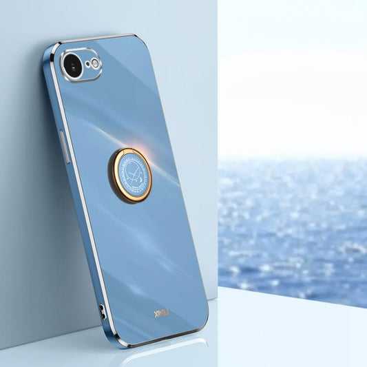 For iPhone 16e XINLI Straight Edge 6D Electroplate TPU Phone Case with Ring Holder(Celestial Blue) - iPhone 16e Cases by XINLI | Online Shopping UK | buy2fix
